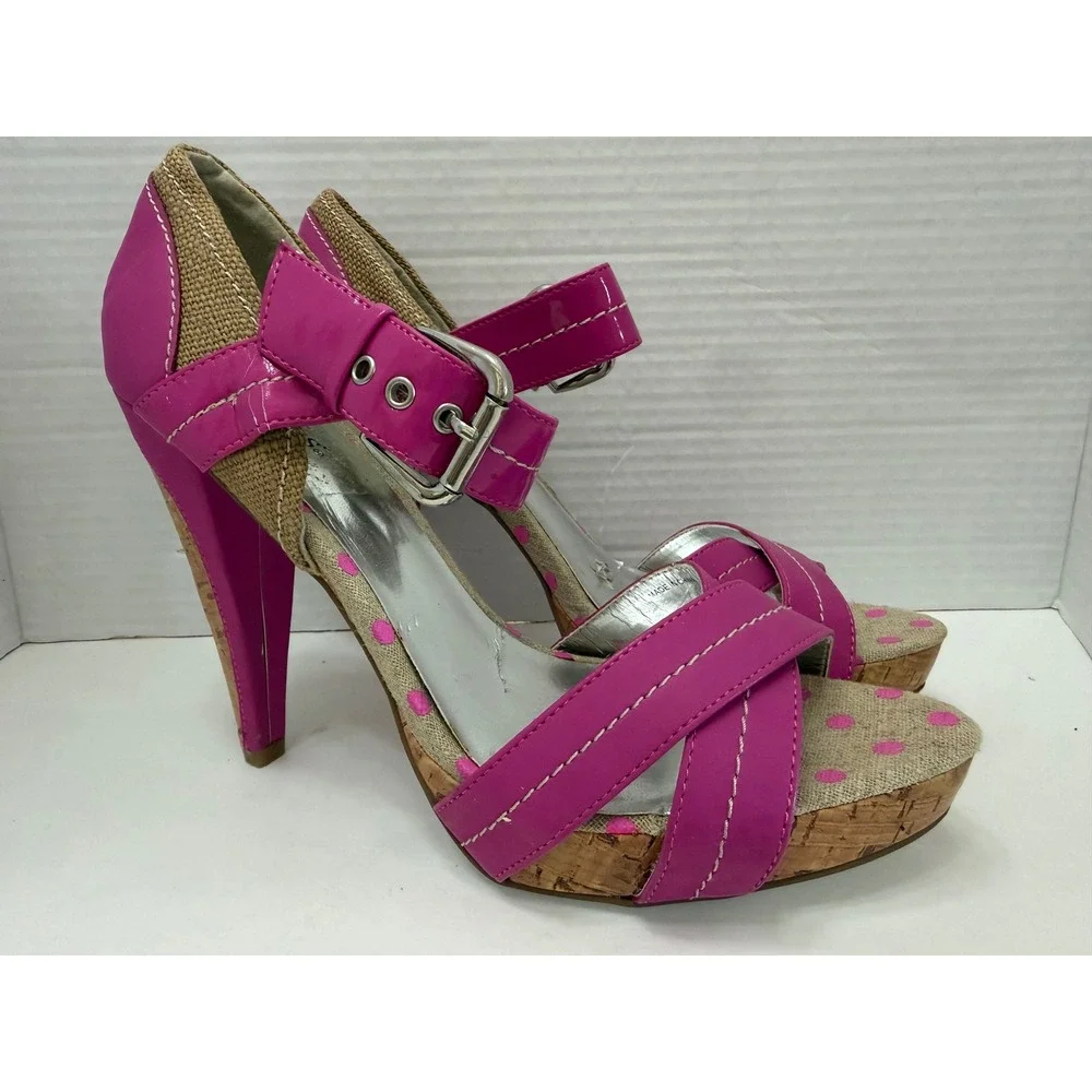 Charles by Charles David Pink Patent Polka Dot Cork Platform Sandals 9.5B